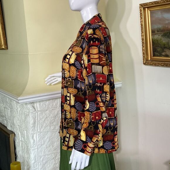 100% Silk J. McLaughlin Vintage Printed Button Down Shirt - Picture 7 of 15